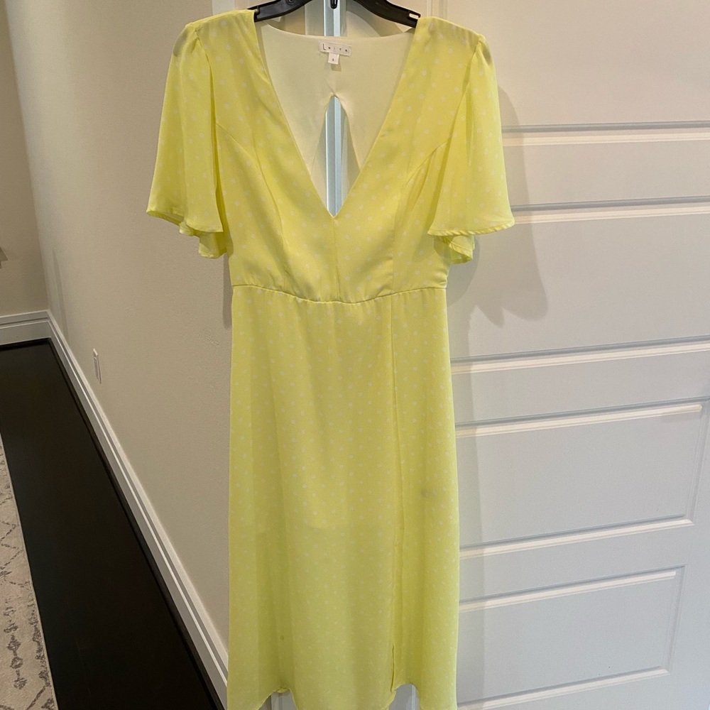 Leith Yellow Polka Dot Midi Dress